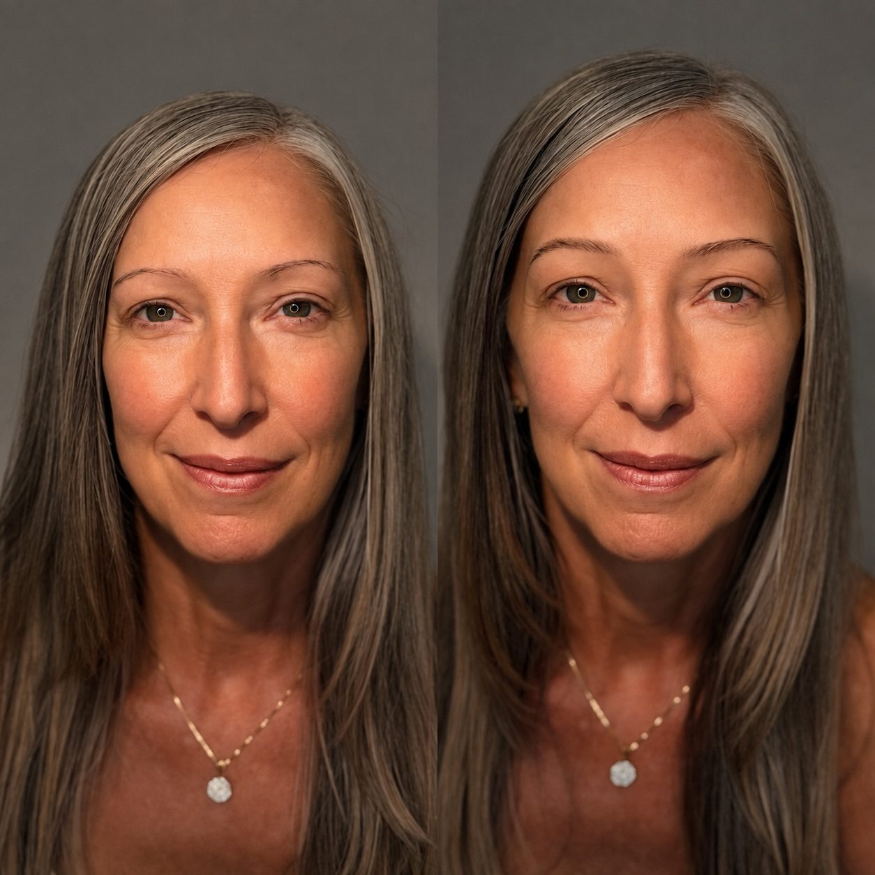 Before and after brows on grey hair